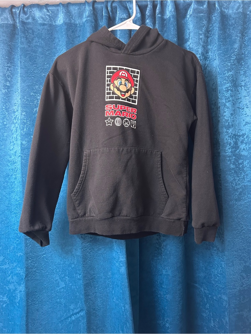 Nintendo Black Super Mario Crewneck Hoodie with Red Graphic